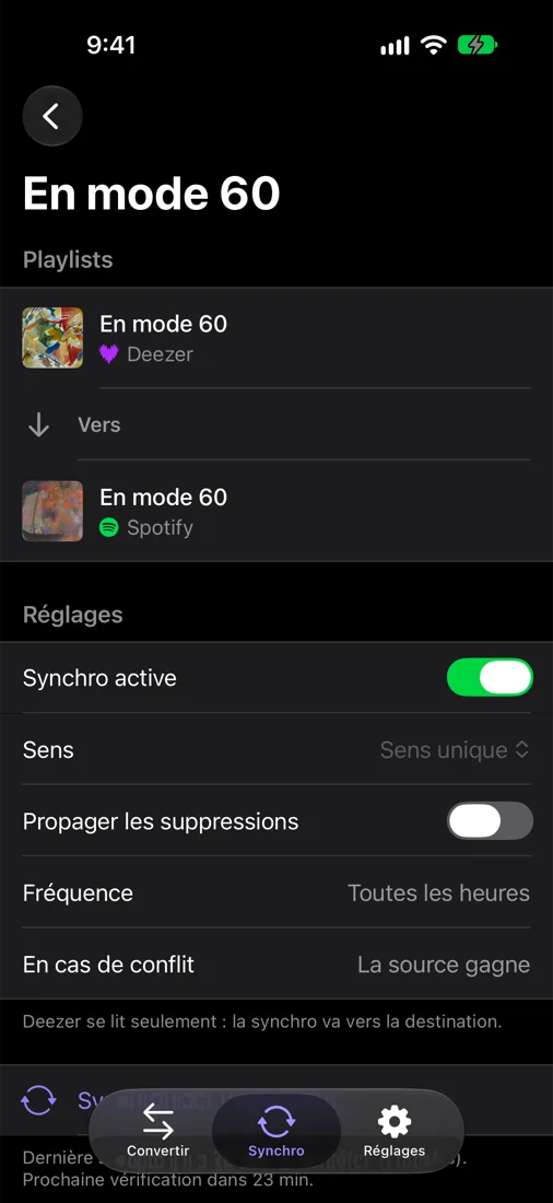 Détail d'une synchronisation MigraSon avec l'historique des ajouts